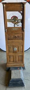 Antique Watling Coin-Operated Floor Scale, Oak Cabinet, 78&rdquo; Tall, 300 lb Capacity, Chicago