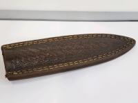 Custom Damascus-Style Fixed Blade Knife with Laminated Wood Handle and Leather Sheath - 2