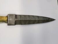 Custom Damascus-Style Fixed Blade Knife with Laminated Wood Handle and Leather Sheath - 4