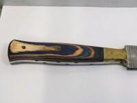 Custom Damascus-Style Fixed Blade Knife with Laminated Wood Handle and Leather Sheath - 5