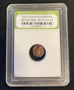 Ancient Roman Bronze "Widow's Mite" Coin, c. 50 BC - 400 AD, Certified by INB ( Unable to Verify)