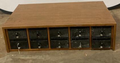 Vintage 10-Drawer Industrial Metal & Wood Parts Storage Cabinet, 33&rdquo;x18&rdquo;9", Retro Workshop (T2)