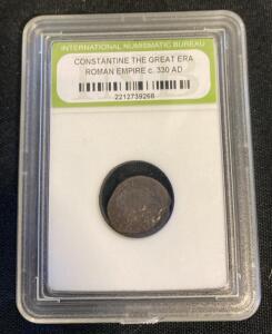 Ancient Roman Bronze Nummus of Constantine the Great, c. 330 AD, Encapsulated ( Unable to Verify)