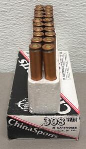 Norinco ChinaSports .308 WIN 147 Gr FMJ, Steel Case, 20 Cartridges, Original Box