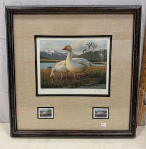 1991 Alaska Waterfowl Conservation Stamp Print by Ronald J. Louque, Edition 6/5550, Framed with Artist-Signed Stamps