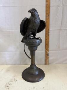 Vintage Bronze Eagle Lamp Base, 15" Sculpture, Ornate Patina, Detailed Wings, Early 20th Century