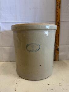 Western Pottery 3-Gallon Stoneware Crock, Denver Colorado, Blue Stencil, 10.5"x9.75"