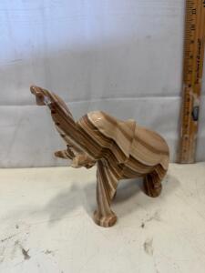 Hand-Carved Banded Onyx Elephant Figurine &ndash; 5.5" x 4.5" &ndash; Polished Stone Sculpture