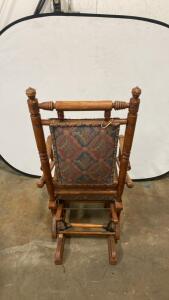 Antique Wooden Platform Rocker, late 19th-early 20th c., floral upholstery ( T2 )