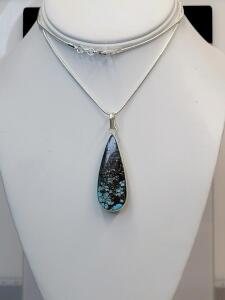 Natural Turquoise Teardrop Necklace, .925 Chain
