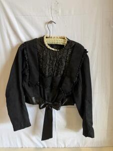 Victorian/Edwardian Black Silk Bodice with Lace Trim and Ruching