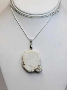 79.50ct. White Buffalo Turquoise Freeform Slice Pendant on 24" Necklace