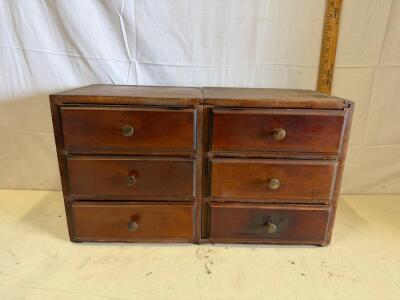 Vintage Wooden 6-Drawer Desktop Storage Cabinet, Dark Stained Finish, Approx. 17" W x 9" D x 10.5" H