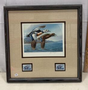 1986 Alaska Waterfowl Conservation Stamp Print by James A. Meger, Signed, Edition 6/3665, Framed with Two Original Stamps