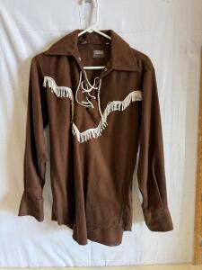 Vintage Fenton Western Fringe Shirt, Size S, 100% Acrilan, Brown with White Fringe