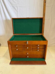 8-Drawer Hardwood Machinist&rsquo;s Chest with Green Felt Lining and Ruler Front Panel, 20"x9.5"x13"