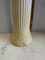 Tall Ceramic Pedestal Plant Stand with Ribbed Column and Pebble Pattern, 24" Height - 3
