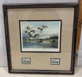 Framed 1992 Alaska Waterfowl Heritage Print & 2 Stamps, Signed Fred W. Thomas, 615/5500