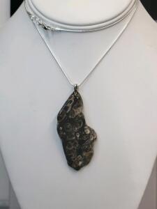 74.95ct Natural Turritella Agate Slab w/ Embedded Snails 24" Necklace