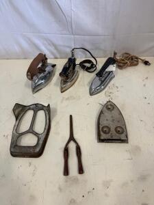 Lot of 3 Vintage Electric Clothes Irons with Accessories (c. 1940s-1960s)