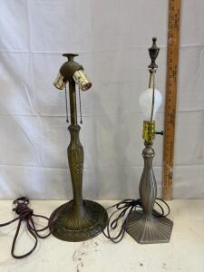 Vintage Metal Table Lamps - Art Deco Dual Pull-Chain & Mid-Century Fluted, 19-20in