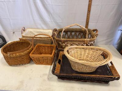 Set of 6 Handwoven Wicker Baskets & Trays, Mixed Sizes and Styles, Natural Decor or Storage