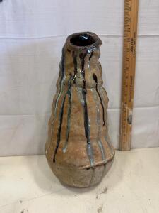 Handmade Studio Pottery Vase, Drip Glaze, Organic Form, 10" Tall, Rustic Modern Ceramic