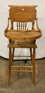 Antique Oak High Chair, Victorian Style, Carved Back, Removable Tray, c.1900s (T2 )