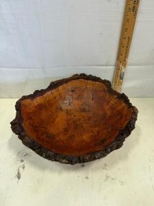 Handcrafted Maple Burl Wood Bowl, 11" Live Edge, Signed "tkt", Decorative Artisan Display Piece