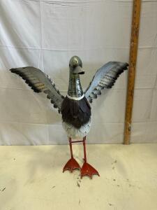 Large 24" Metal Duck Sculpture, Hand-Painted Folk Art, 28" Wingspan Garden or Indoor Decor