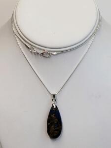 16.25ct. Lapis Lazuli Gold Copper Bornite Stone Teardrop Pendant on 24" Necklace