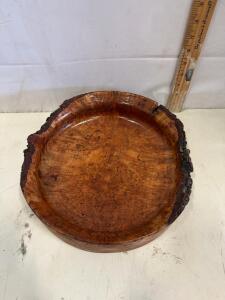 Hand-Turned Maple Burl Live Edge Bowl, 9.5" Diameter, Signed by The Stevensons, USA