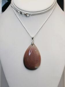 74.75ct Natural Red/White Dragon Veins Agate Teardrop Gemstone 24" Necklace
