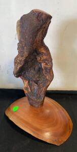 John Frawley 2015 Signed Cherry Wood and Stone Sculpture, 13"x12"x10", Artist-Signed