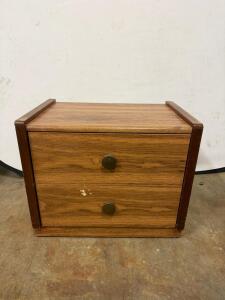 Traditional Two-Drawer Wooden Nightstand with Metal Handles, Medium Brown Finish, 24" x 18" x 25"