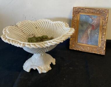 Dalt Corda Baroque White Rope Pedestal Basket Compote, Italy, Model 4470, 12" x 8"