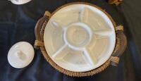 Decorative Ceramic Kitchenware Lot: Leaf Teapot, Divided Tray, Watering Pitcher, Red Wall Shelf - 3