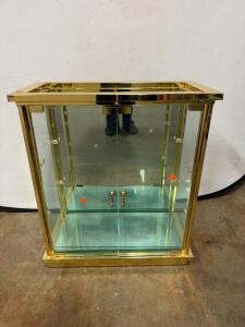 Brass and Glass Tabletop Display Cabinet with Hinged Doors