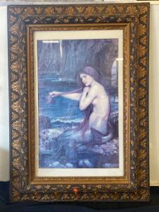 Framed Print of "A Mermaid" by John William Waterhouse, Ornate Gold/Black Frame 48&rdquo;x34&rdquo;