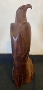 Hand-Carved Hardwood Eagle Sculpture, 13" Tall, Abstract Mid-Century Style, Tabletop Display