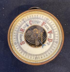 Antique Pocket Aneroid Barometer with Brass Case and Convex Glass