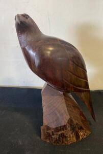 Hand-Carved Wooden Eagle Sculpture, 11&rdquo; Dark Hardwood, Early 20th Century