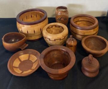 Handmade Segmented Turned Wood Bowls & Boxes Set &ndash; Stevenson 2016, Signed, Mixed Hardwoods
