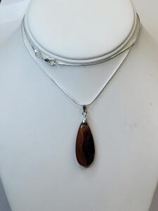 19.95ct. Natural Rianow Fire Agate Teardrop Pendant Gemstone 24" Necklace