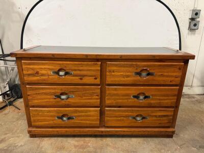 Solid Wood 6-Drawer Dresser with Metal Pulls, Rustic/Industrial Style, Medium Brown Finish