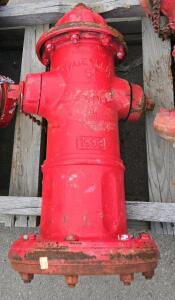 Dry Barrel Cast Iron Fire Hydrant, 6" Flanged Inlet, 2.5" Outlets, Heavy Rust, Red Paint
