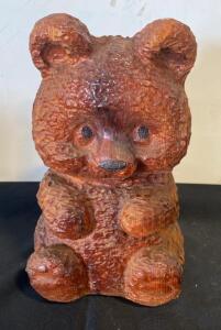 Hand-Carved Wooden Bear Figurine, Solid Wood, Varnished, Decorative Sculpture 12" Tall