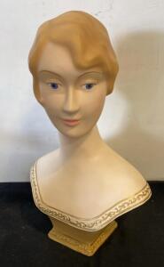 Vintage Art Deco-Inspired Female Bust Statue &ndash; Hand-Painted Ceramic with Gold Trim