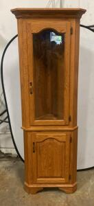 Traditional Oak Corner Display Curio Cabinet with Glass Door and Storage 79&rdquo;x 17&rdquo; ( T2 )