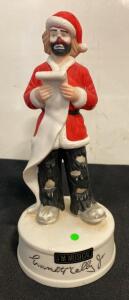 Flambro Emmett Kelly Jr. Musical Santa Claus Figurine, 11" Porcelain on Wooden Base